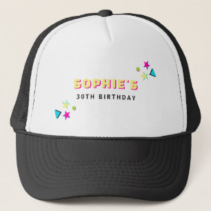 Gorra De Camionero Colorido Cumpleaños Personalizado Retro Neon 30