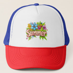 Gorra De Camionero Colorido divertido texto de verano con flores