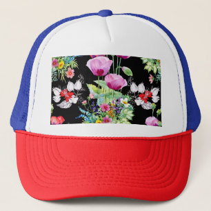 Gorra De Camionero Colorido patrón de flor de verano de amapola
