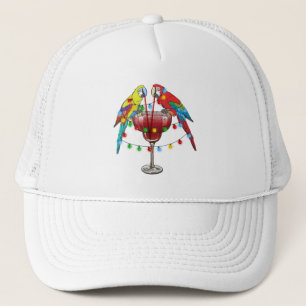 Gorra De Camionero Coloridos loros de macao beben vino rojo
