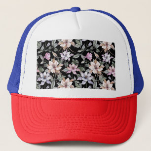 Gorra De Camionero Columbina exótica: acuarela floral negra.