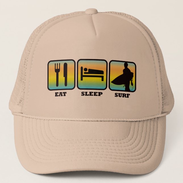 Gorra De Camionero Coma, duerma, practique surf (Anverso)