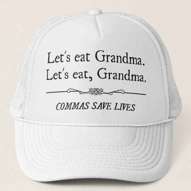 Gorra De Camionero Comamos a la abuela que las comas ahorran vidas (Anverso)