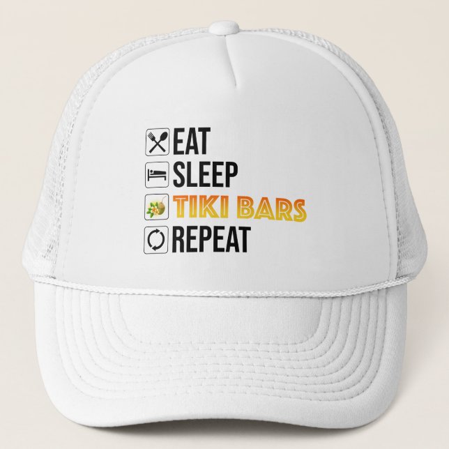 Gorra De Camionero Come. Dormir. Bares Tiki. Repetir (Anverso)