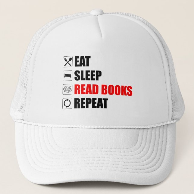 Gorra De Camionero Come. Duerme. Leer Libros. Repite (Anverso)