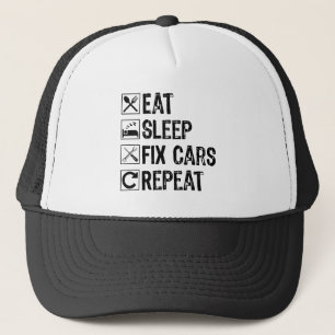 Gorra De Camionero Comer los coches de reparación del sueño Repetició