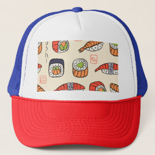 Gorra De Camionero Comida de sushi, diseño de patrones impecable.