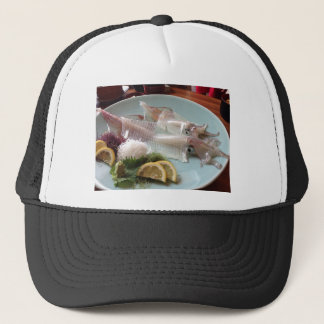 Gorra De Camionero Comida japonesa Squid Sashimi Sirviendo la cena de