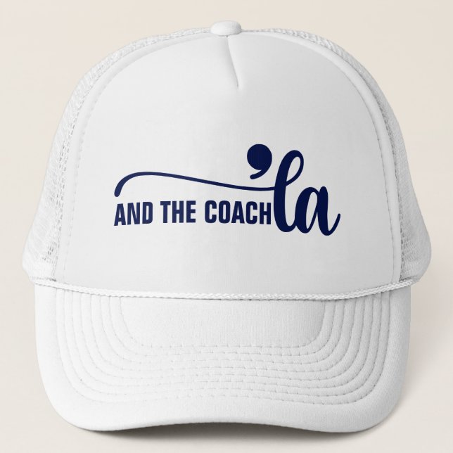 Gorra De Camionero Comma la y entrenador | Kamala Harris Coach Blue (Anverso)