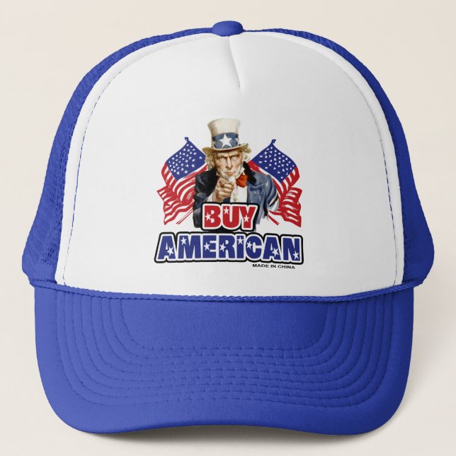 Gorra De Camionero Compra Americano (Hecho En China) - Chiste Gracios (Anverso)