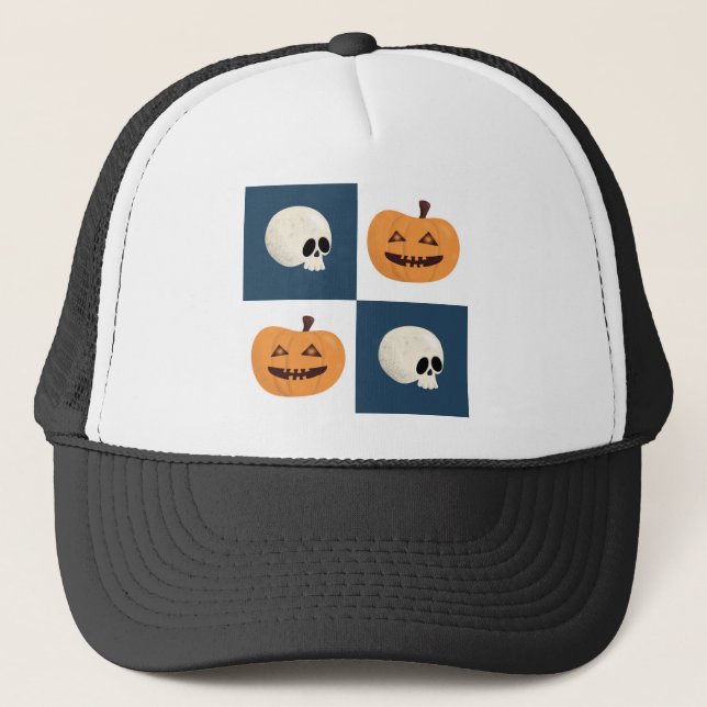 Gorra De Camionero Comprobaciones de calaveras y calabazas (Anverso)