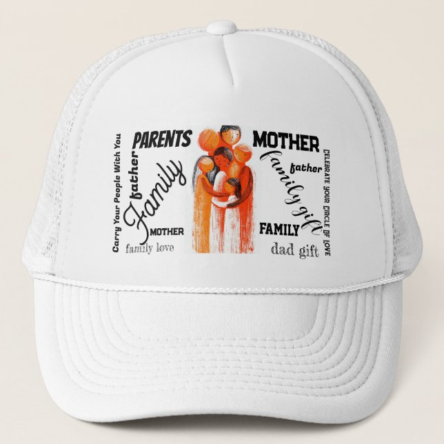 Gorra de camionero con arte de abrazo familiar cál (Anverso)