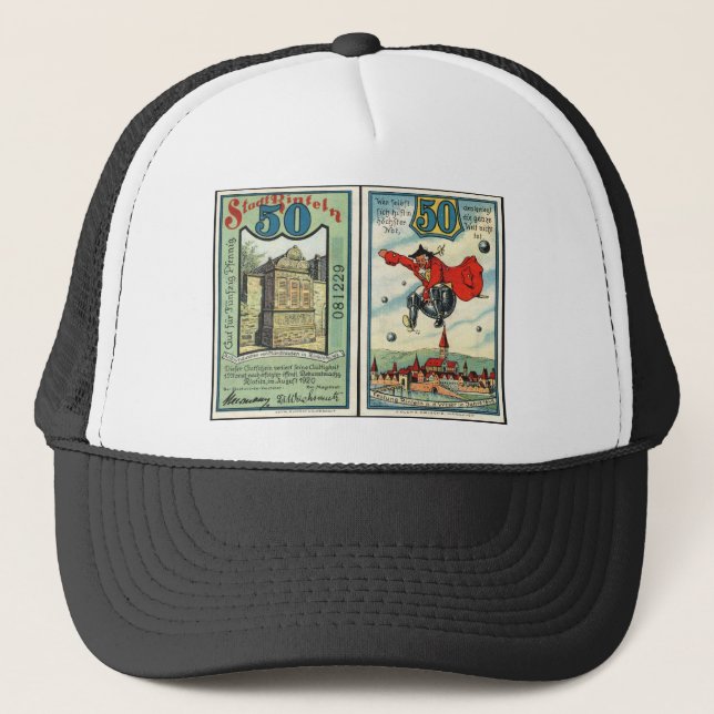 Gorra de camionero con billete de Notgeld de 50 Pf (Anverso)