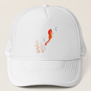 Gorra de camionero con caballito de mar acuarela