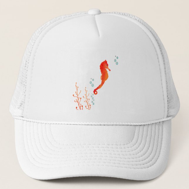 Gorra de camionero con caballito de mar acuarela (Anverso)