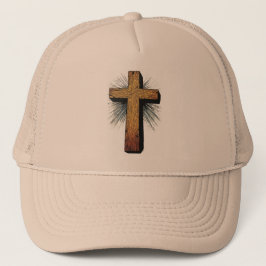 Gorra de camionero con cruz cristiana de madera en