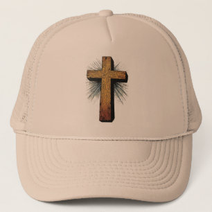 Gorra de camionero con cruz cristiana de madera en