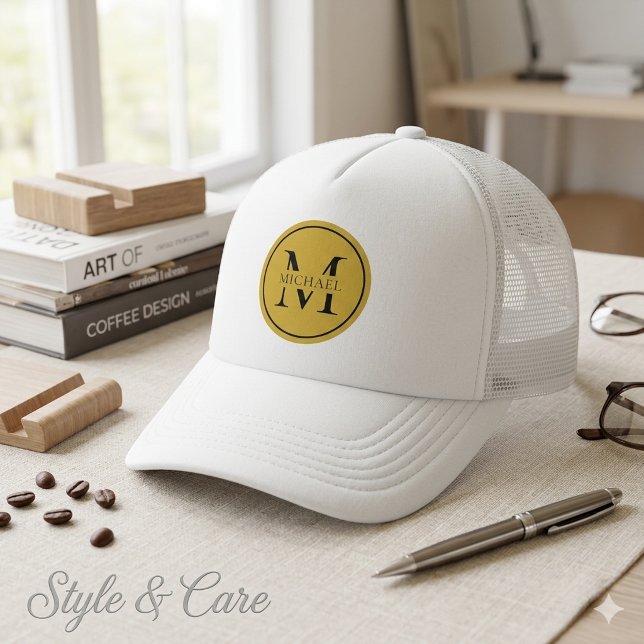 Gorra de camionero con monograma sofisticado (Sophisticated Monogram Stylish Trucker Cap)