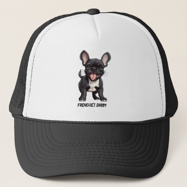 Gorra De Camionero 🐶Con texto personalizado, cachorro Frenchie (Anverso)