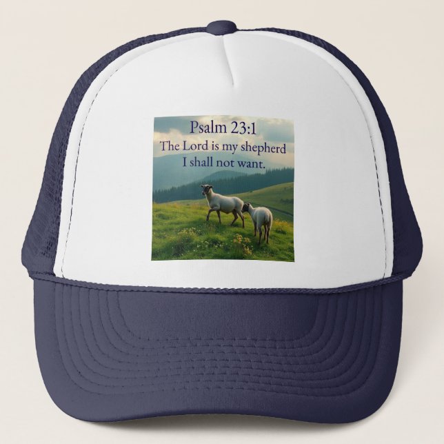 Gorra de camionero con versículo bíblico Salmo 23: (Anverso)