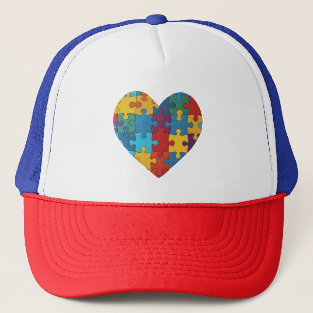 Gorra De Camionero Conciencia del autismo, corazón, (Anverso)