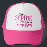 Gorra De Camionero Conciencia Sobre El Cáncer De Mama Rosa Para Mi He<br><div class="desc">Este diseño de conciencia sobre el cáncer de mama presenta el texto "el rosa es para mi hermana" en una tipografía moderna de color negro y rosa acentuada con una cinta rosa. Cáncer de pecho,  conciencia del cáncer de mama,  conciencia del cáncer,  conciencia,  pinkribbon.</div>
