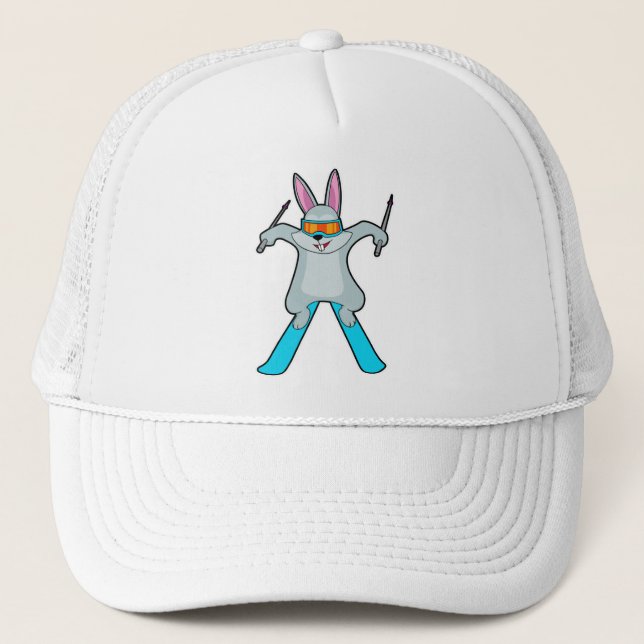 Gorra De Camionero Conejo como esquiador con esquí (Anverso)