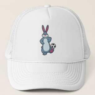 Gorra De Camionero Conejo como jugador de fútbol con bola de fútbol