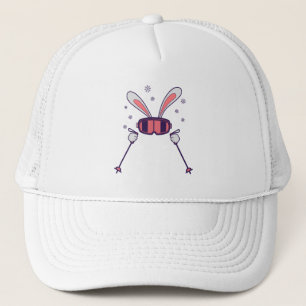 Gorra De Camionero Conejo de esquí con bastones de esquí y gafas de e