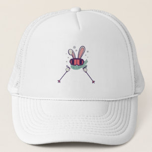 Gorra De Camionero Conejo de esquí con bastones de esquí y gafas de e