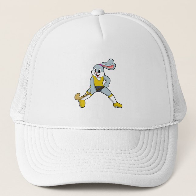 Gorra De Camionero Conejo de hockey con bate de hockey (Anverso)