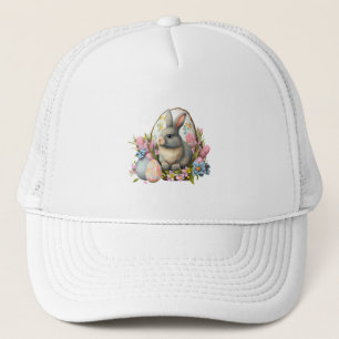 Gorra De Camionero conejo de Pascua con flores y huevos, flor colorid