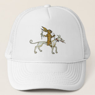 Gorra De Camionero Conejo medieval montando perro y sosteniendo carac