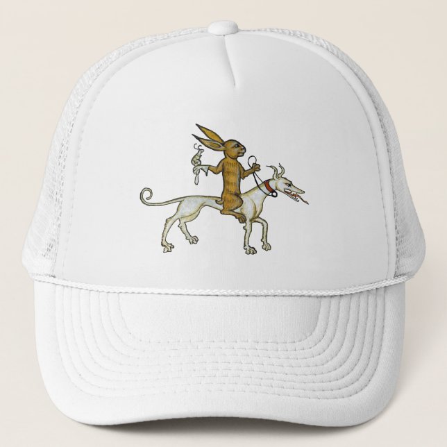 Gorra De Camionero Conejo medieval montando perro y sosteniendo carac (Anverso)