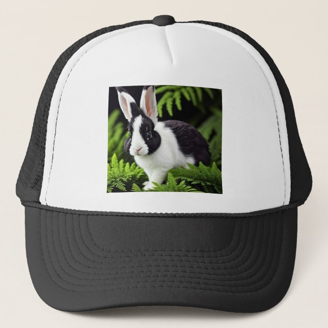 Gorra De Camionero Conejo Negro Y Blanco, (Anverso)