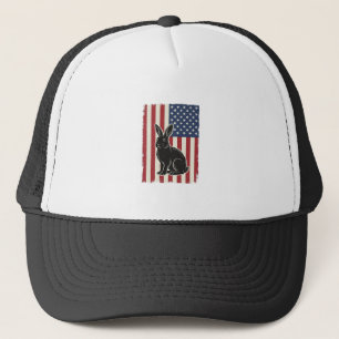 Gorra De Camionero Conejo Patriótico Bandera Americana Grabado Vintag
