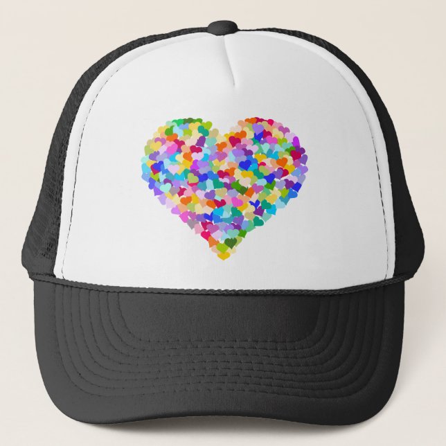 Gorra De Camionero Confeti del corazón del arco iris (Anverso)