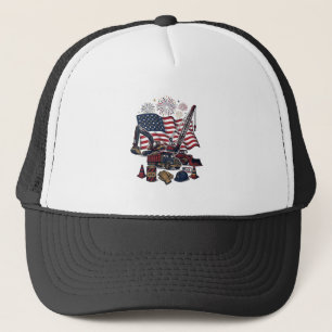 Gorra De Camionero Construcción Patriótica USA Vintage
