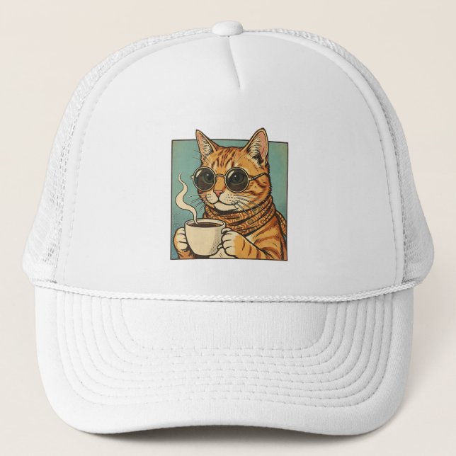 Gorra De Camionero Cool Cat Coffee Retro Style Design for Cat Lovers (Anverso)