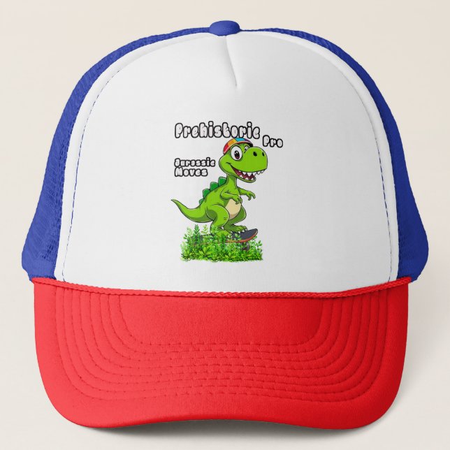 Gorra De Camionero Cool Dino on a Skateboard (Anverso)