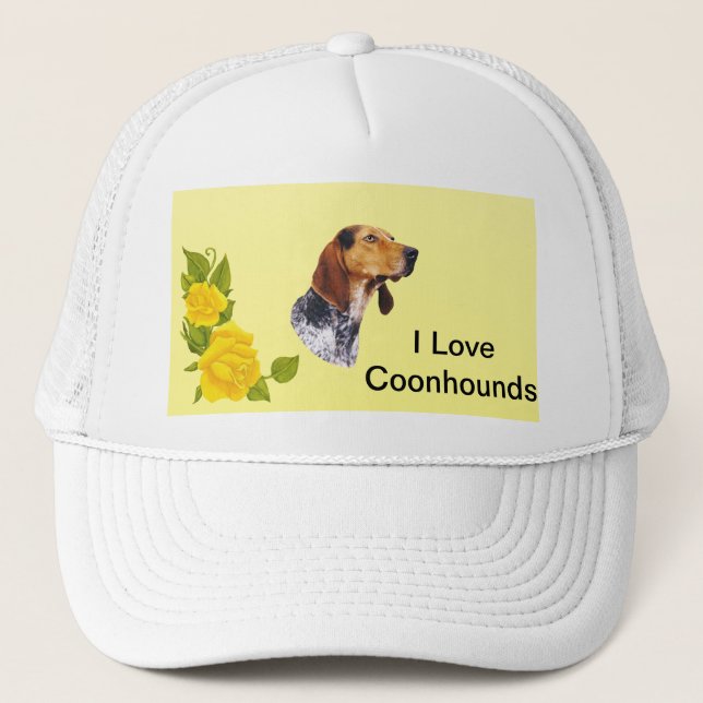 Gorra De Camionero Coonhound del inglés americano y rosas amarillos (Anverso)
