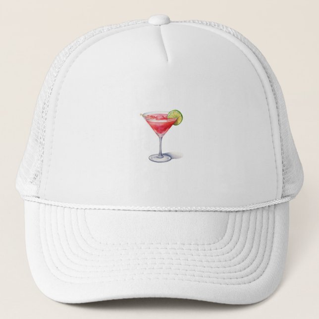 Gorra De Camionero Copa Cosmopolita de Cocktail Watercolor (Anverso)