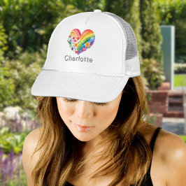Gorra De Camionero Corazón de Arcoíris de Acuarela Personalizado con 