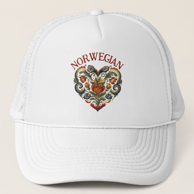 Gorra De Camionero Corazón de Arte Popular Rosemaling noruego (Anverso)