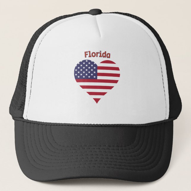 Gorra De Camionero Corazón de bandera estadounidense de Florida (Anverso)