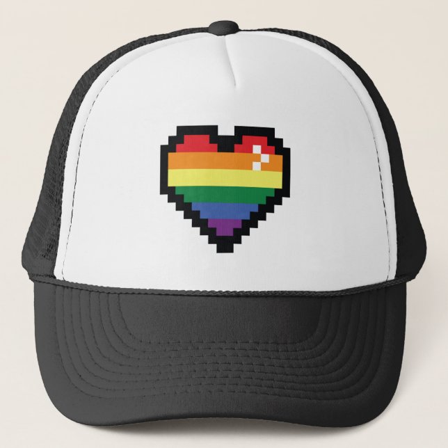 Gorra De Camionero Corazón de Píxel Arcoiris (Anverso)