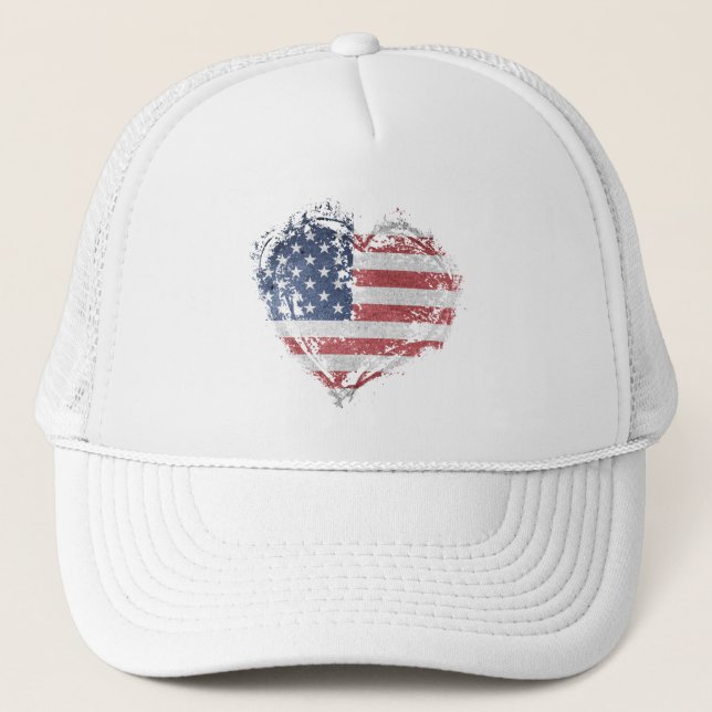 Gorra De Camionero Corazón patriótico americano en Grunge (Anverso)