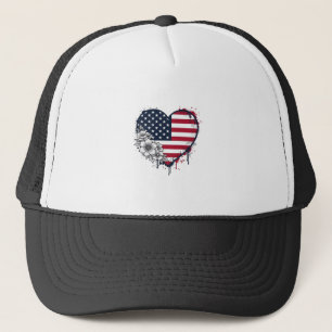Gorra De Camionero Corazón Patriótico Diseño Floral de Grabado Vintag