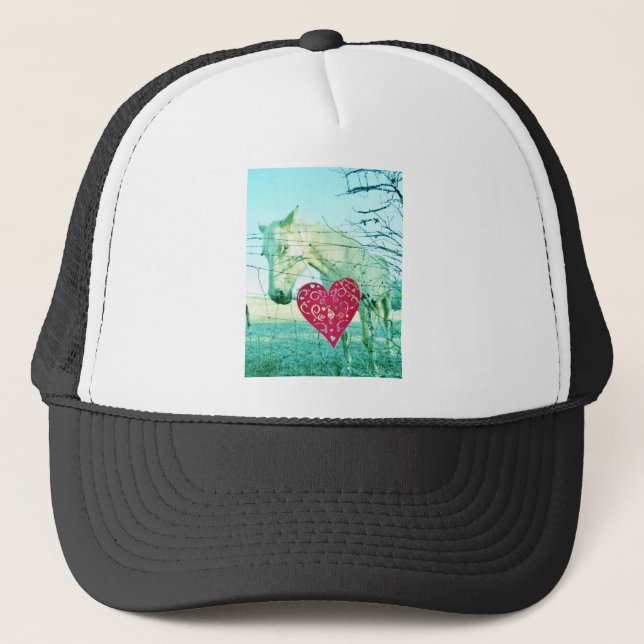 Gorra De Camionero Corazón Rojo de Caballo Blanco Valentine (Anverso)