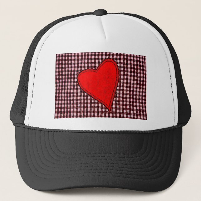 Gorra De Camionero Corazón rojo plaid (Anverso)